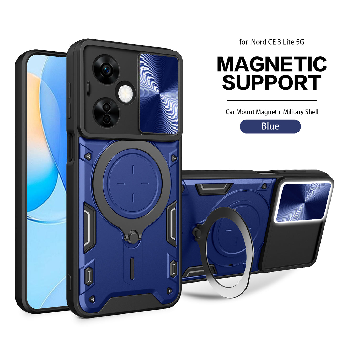 TPU PC Shockproof Magnetic Phone Case with Free Adjustment Ring Holder For   ONEPLUS NORD N30 5G in Blue