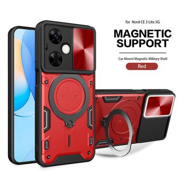 TPU PC Shockproof Magnetic Phone Case with Free Adjustment Ring Holder For ONEPLUS NORD N30 5G in Red