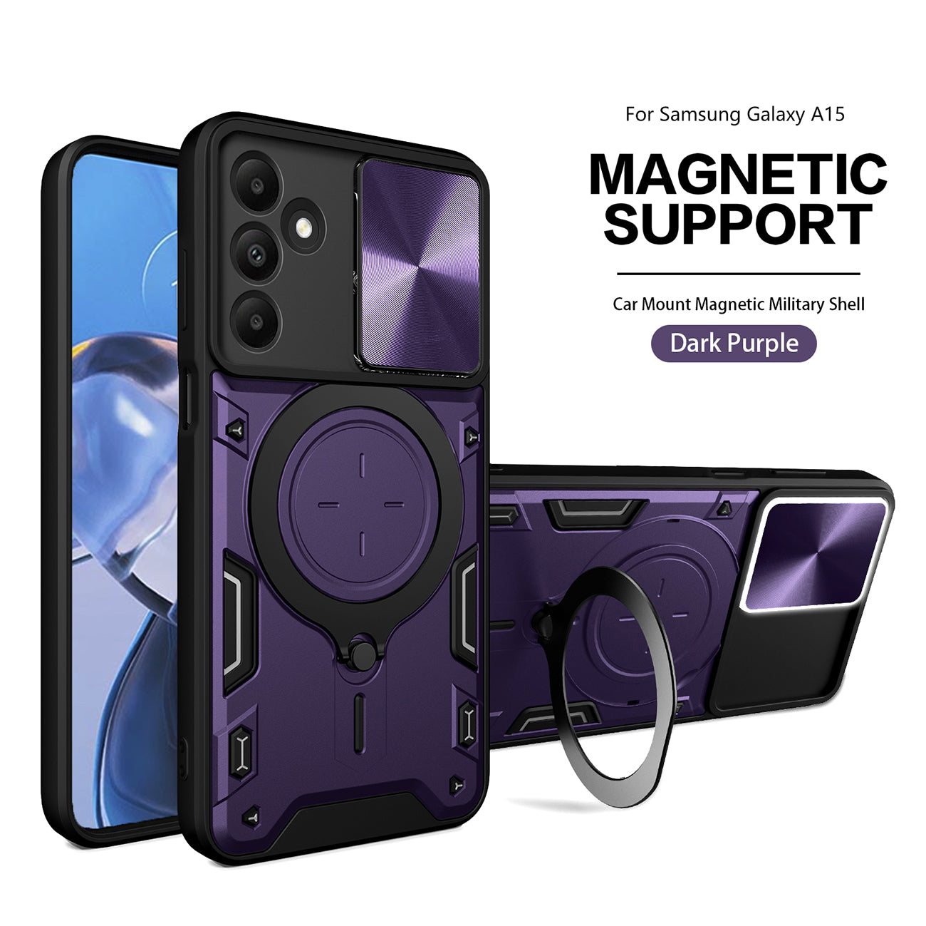 TPU PC Shockproof Magnetic Phone Case For Samsung Galaxy A15 in Purple