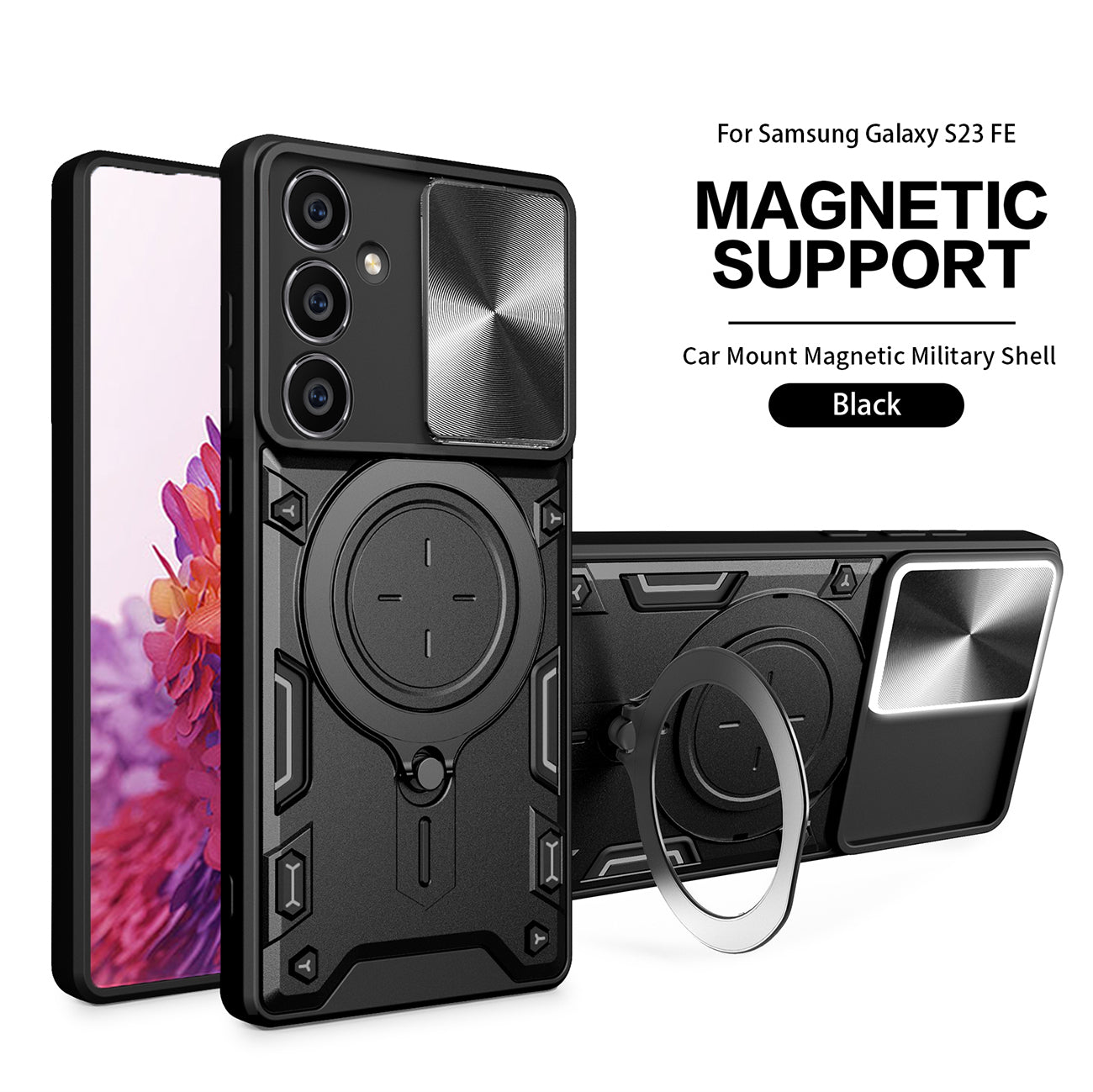 TPU PC Shockproof Magnetic Phone Case for Samsung Galaxy S23 FE in Black