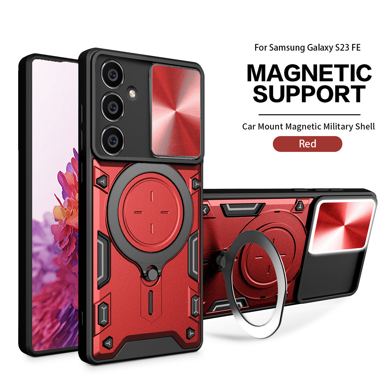 TPU PC Shockproof Magnetic Phone Case for Samsung Galaxy S23 FE in Red