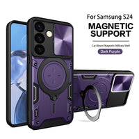 TPU PC Shockproof Magnetic Phone Case with Free Adjustment Ring Holder For Samsung Galaxy S24 in Purple