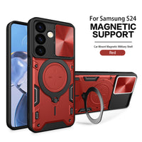 TPU PC Shockproof Magnetic Phone Case with Free Adjustment Ring Holder For Samsung Galaxy S24 in Red