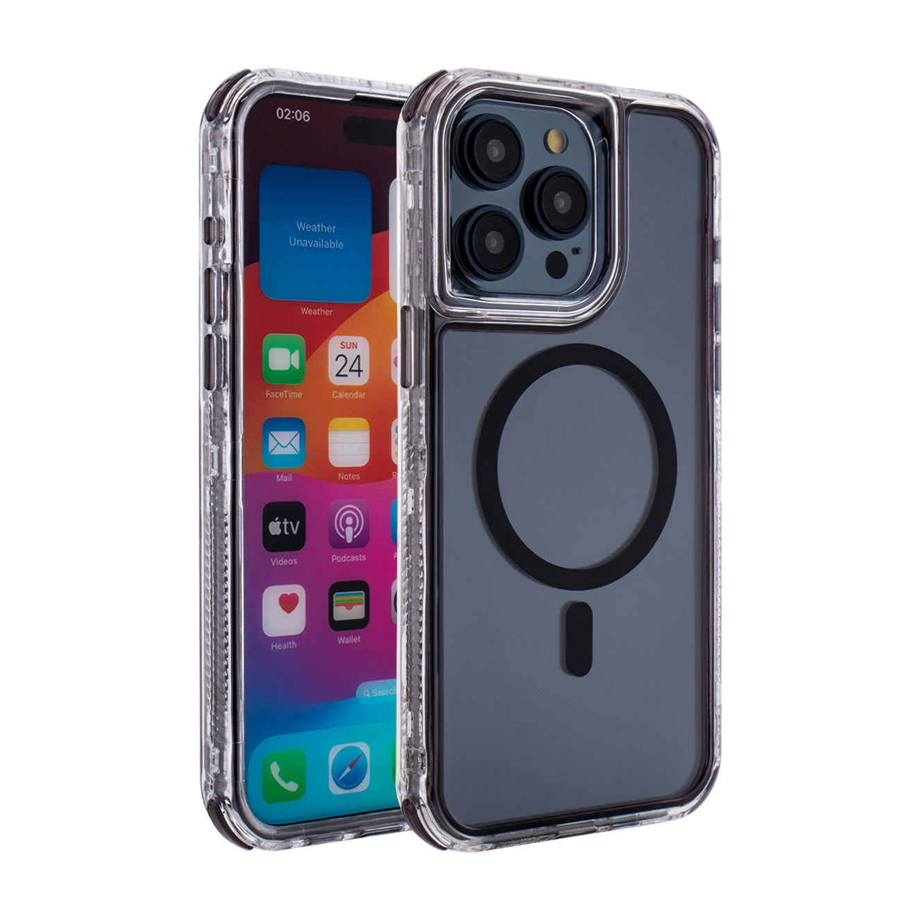 Heavy Duty Transparent 3-in-1 Hybrid Shockproof Anti-Fall Protective Magnetic Case for iPhone 15  PRO MAX in Black