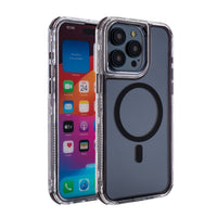 Heavy Duty Transparent 3-in-1 Hybrid Shockproof Anti-Fall Protective Magnetic Case for iPhone 15  PRO MAX in Black