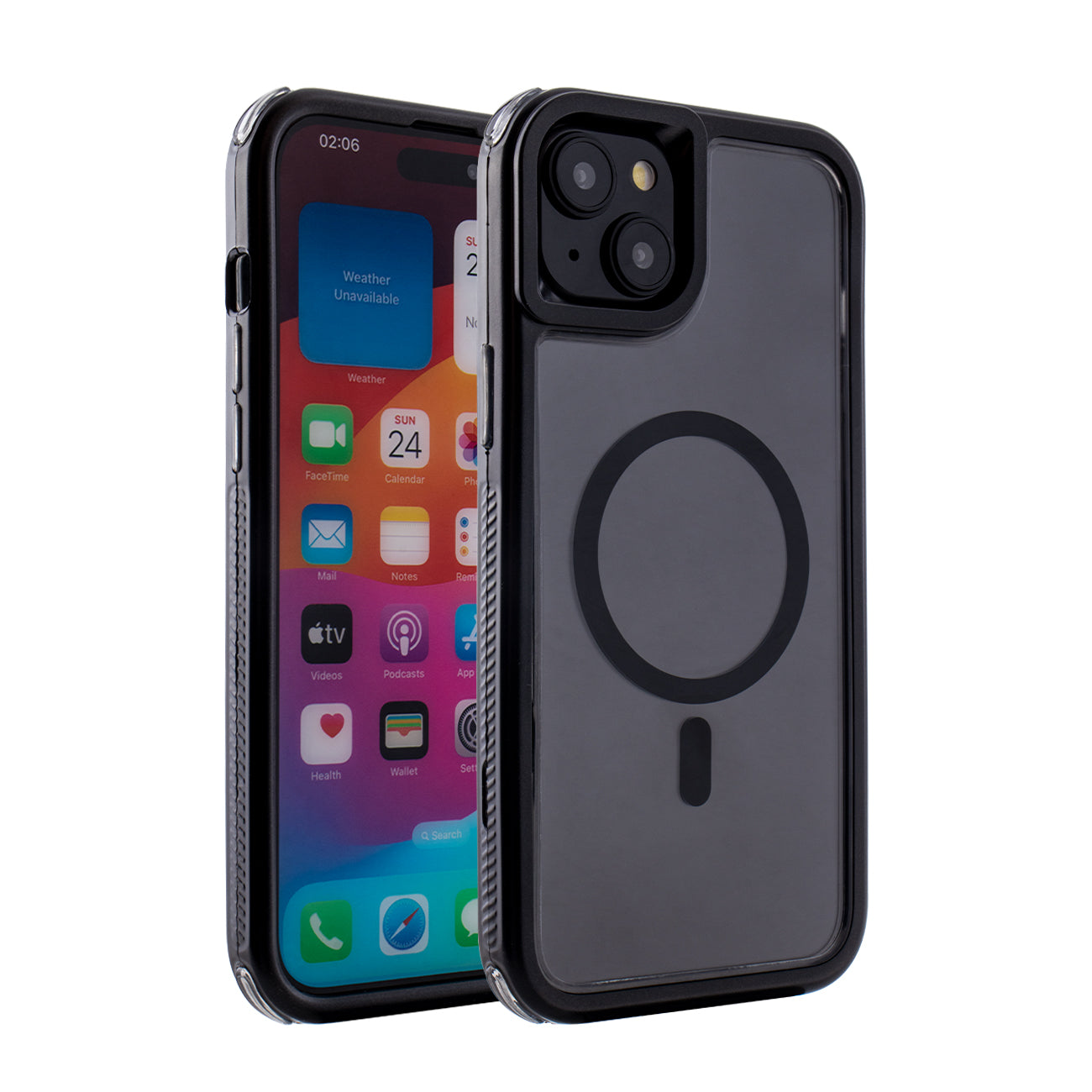 Heavy Duty 3-in-1 Hybrid Shockproof Anti-Fall Protective Magnetic Case for iPhone 15 Plus in Black