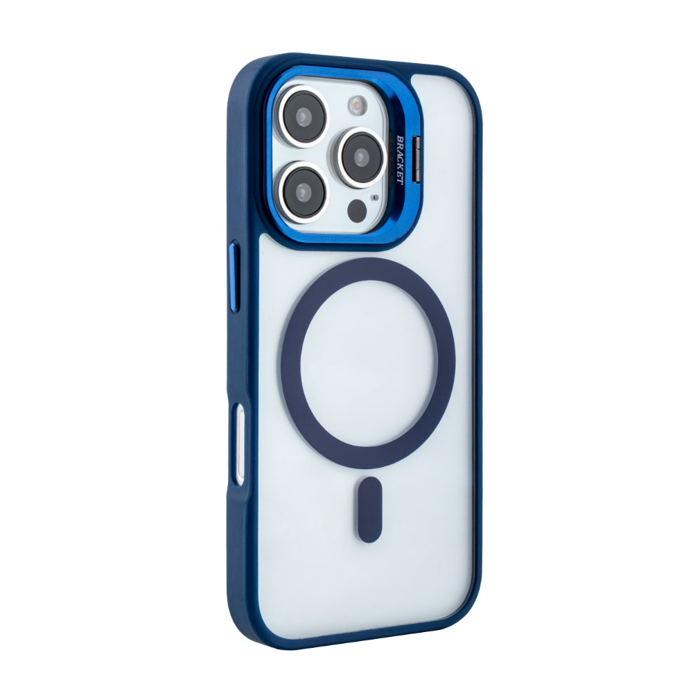 Magnetic Phone Case (Blue) with Built-in Invisible Kickstand Compatible with iPhone 16 Pro