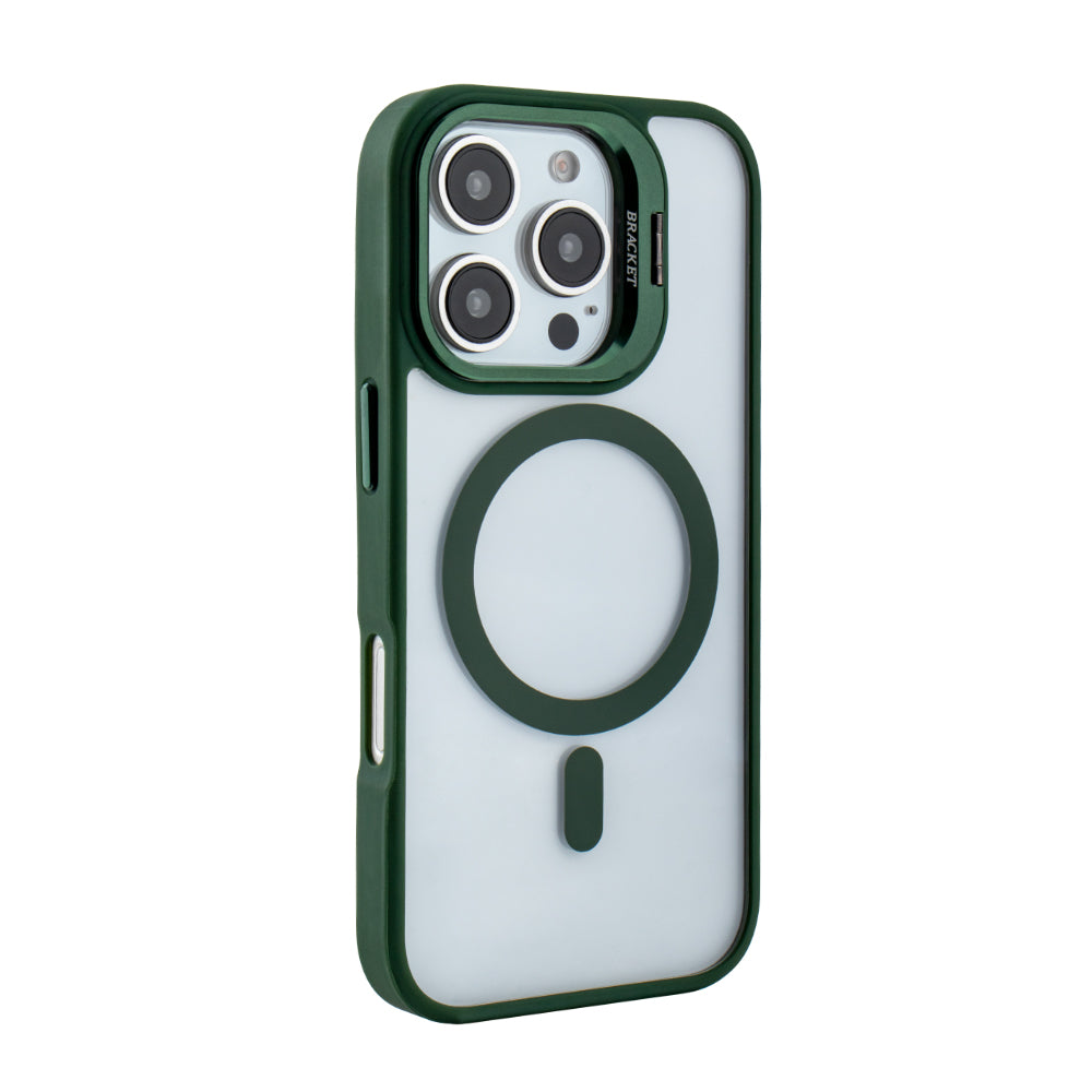 Magnetic Phone Case (Green) with Built-in Invisible Kickstand Compatible with iPhone 16 Pro