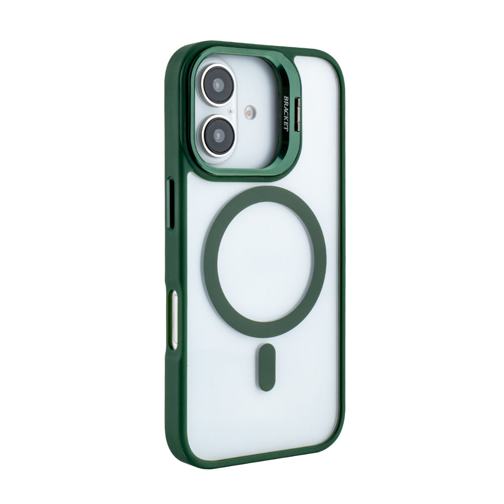 Magnetic Phone Case (Green) with Built-in Invisible Kickstand Compatible with iPhone 16