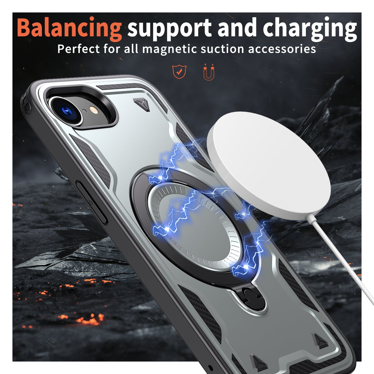 Reiko 360¡ã Rotating Magnetic Versatile Stand Gray Compatible with iPhone 16E