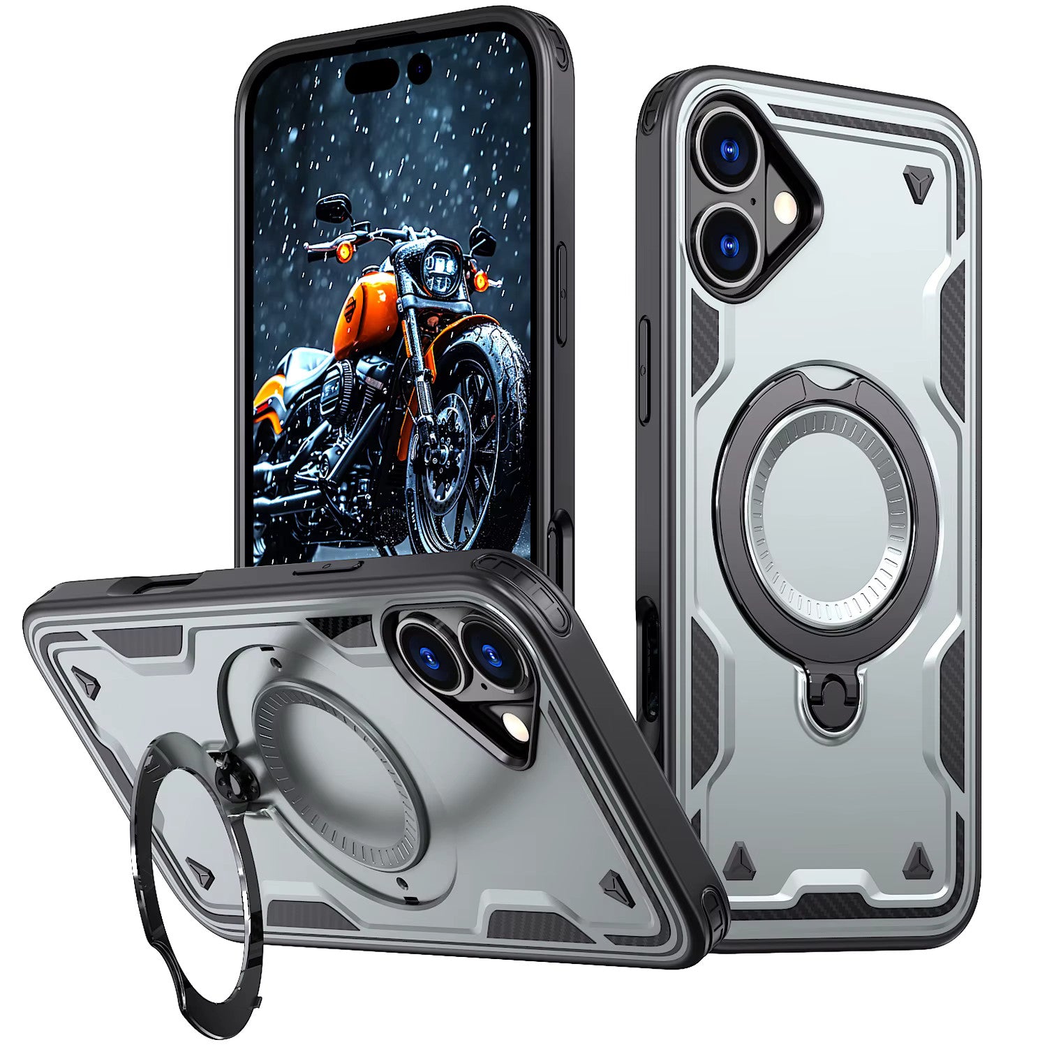 Reiko 360 Degree Rotating Magnetic Versatile Stand Gray Compatible with iPhone 16 Plus