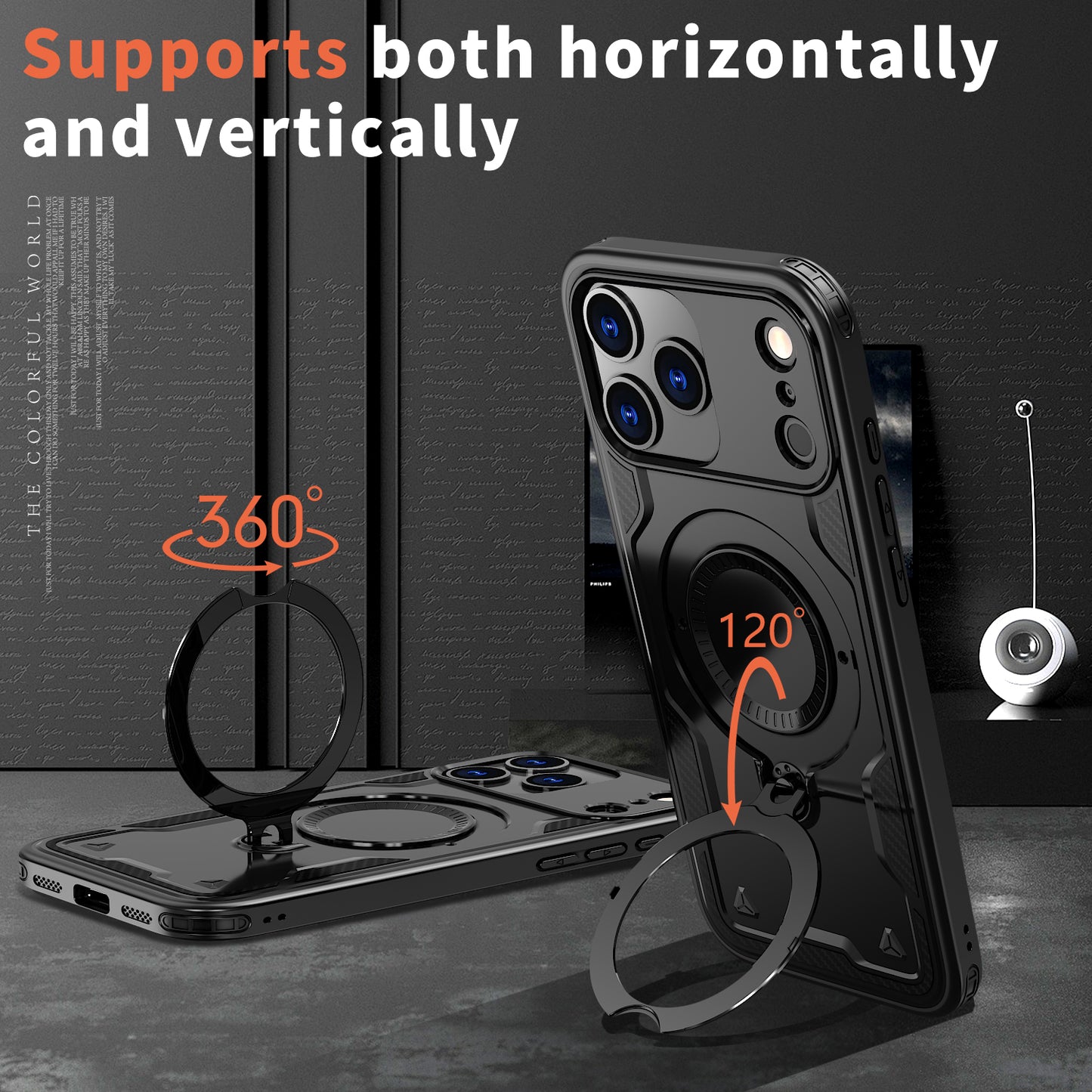 Reiko 360¡ã Rotating Magnetic Versatile Stand Black Compatible with  iPhone 17 PRO MAX  , SKU: PC73-IPH17MAXBK