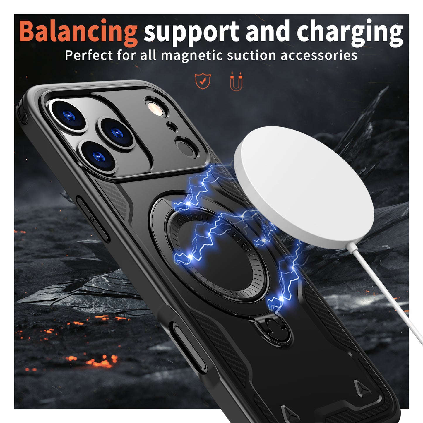 Reiko 360¡ã Rotating Magnetic Versatile Stand Black Compatible with  iPhone 17 PRO MAX  , SKU: PC73-IPH17MAXBK