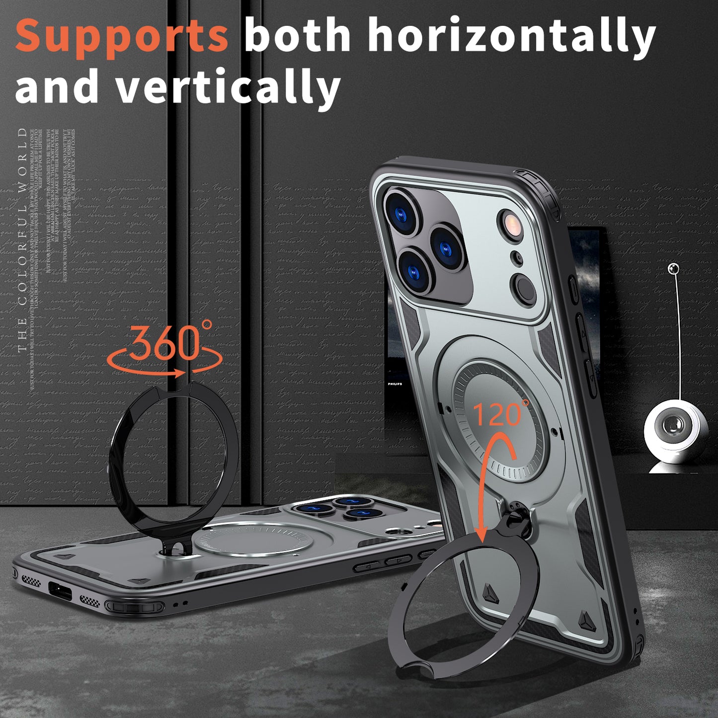 Reiko 360¡ã Rotating Magnetic Versatile Stand Gray Compatible with iPhone 17 PRO , SKU: PC73-IPH17PROGY