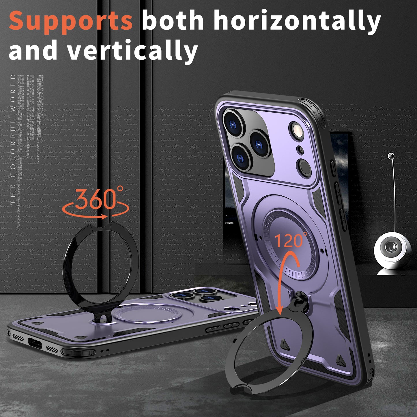 Reiko 360¡ã Rotating Magnetic Versatile Stand Purple Compatible with iPhone 17 PRO , SKU: PC73-IPH17PROPP