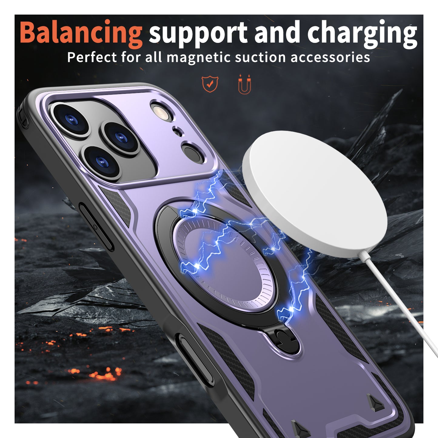Reiko 360¡ã Rotating Magnetic Versatile Stand Purple Compatible with iPhone 17 PRO , SKU: PC73-IPH17PROPP