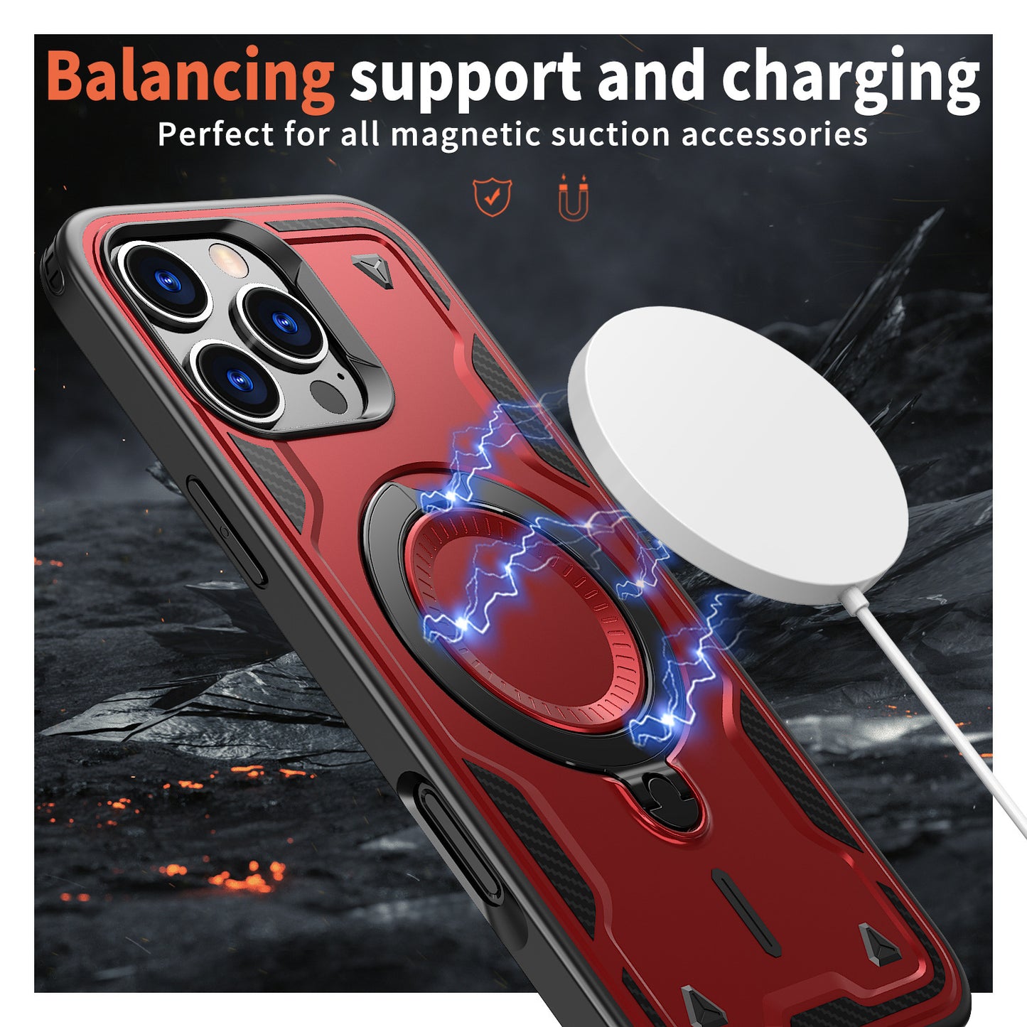 Reiko 360¡ã Rotating Magnetic Versatile Stand Red Compatible with iPhone 17  SKU:PC73-IPH17RD