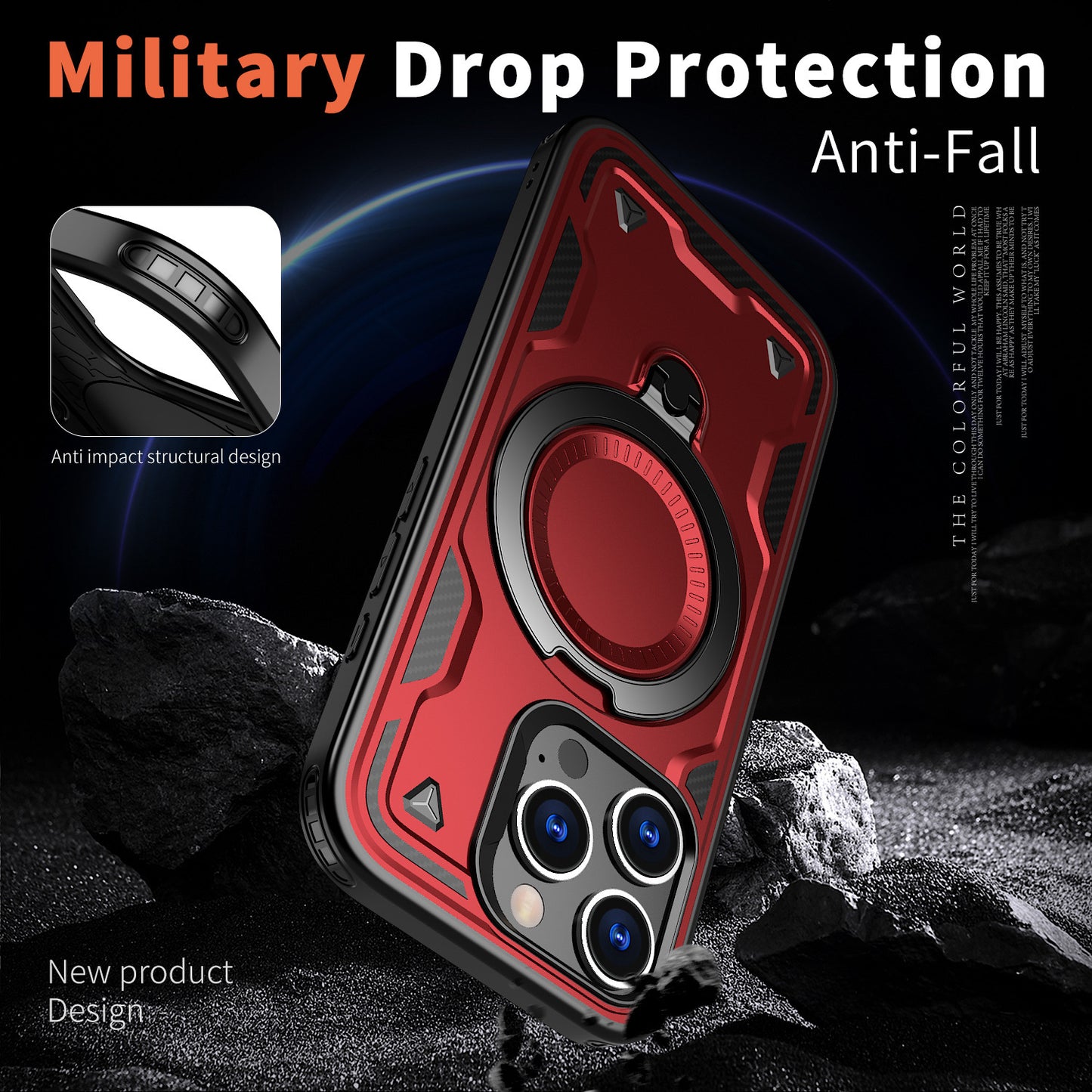 Reiko 360¡ã Rotating Magnetic Versatile Stand Red Compatible with iPhone 17  SKU:PC73-IPH17RD