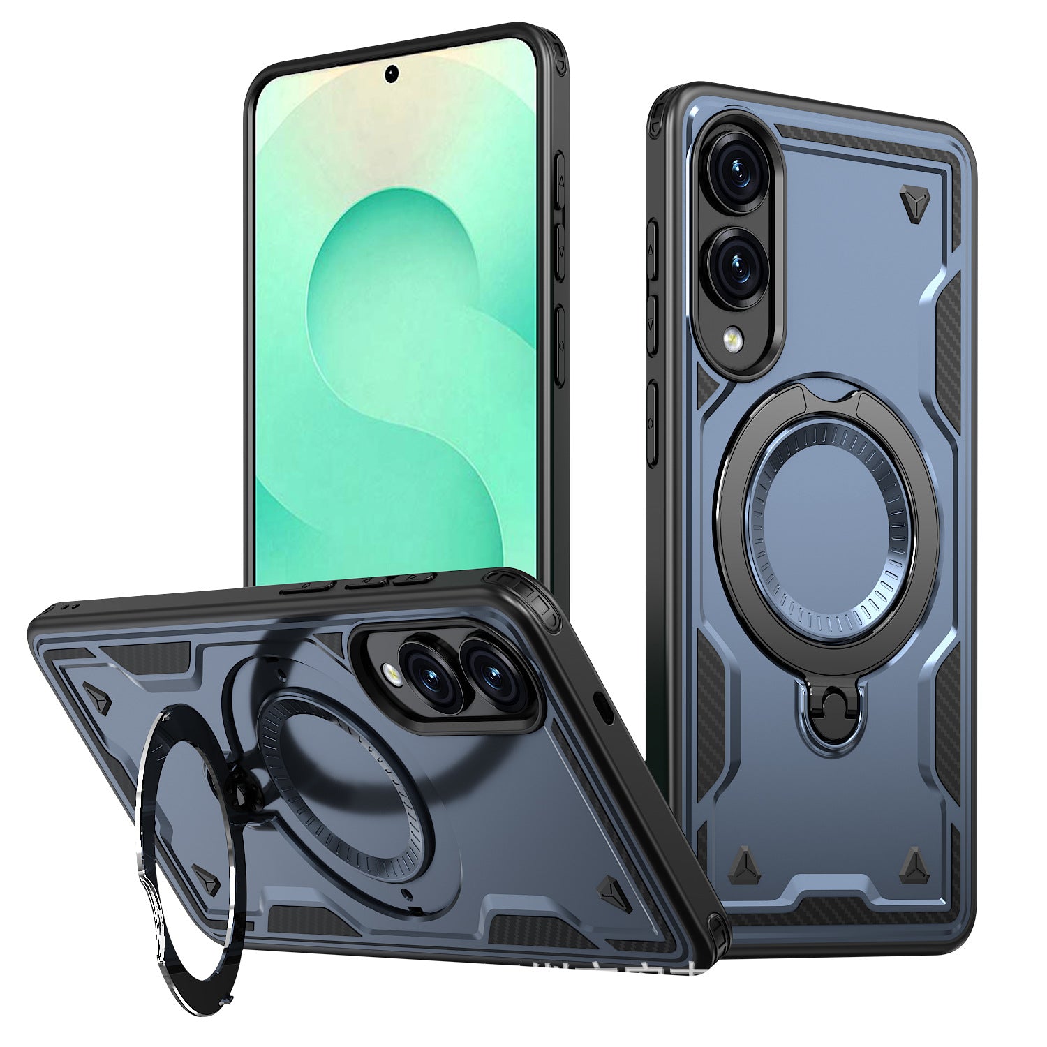Reiko 360¡ã Rotating Magnetic Versatile Stand Navy Blue Compatible with Samsung Galaxy S25 EDGE