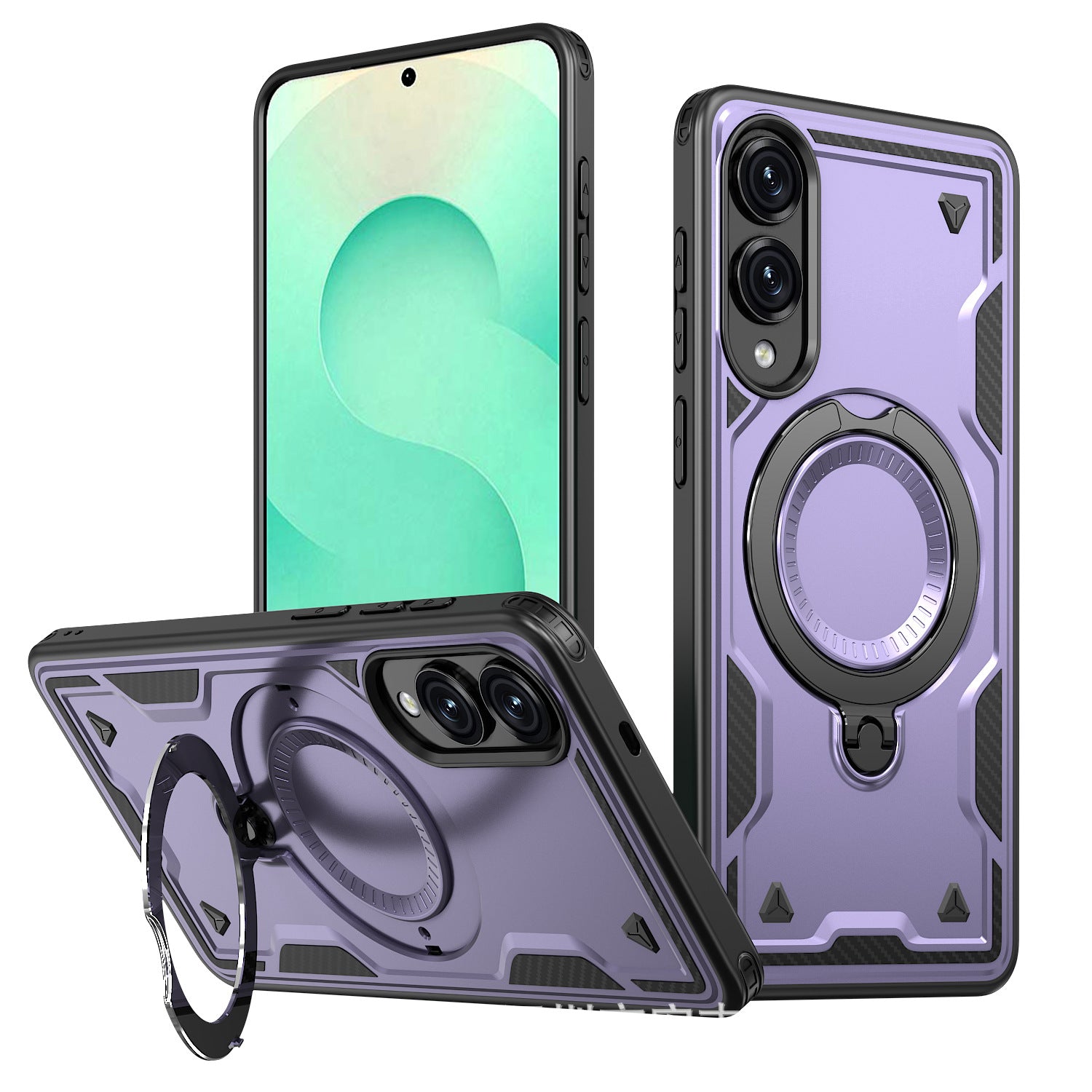 Reiko 360¡ã Rotating Magnetic Versatile Stand Purple Compatible with iPhone Samsung Galaxy S25 EDGE
