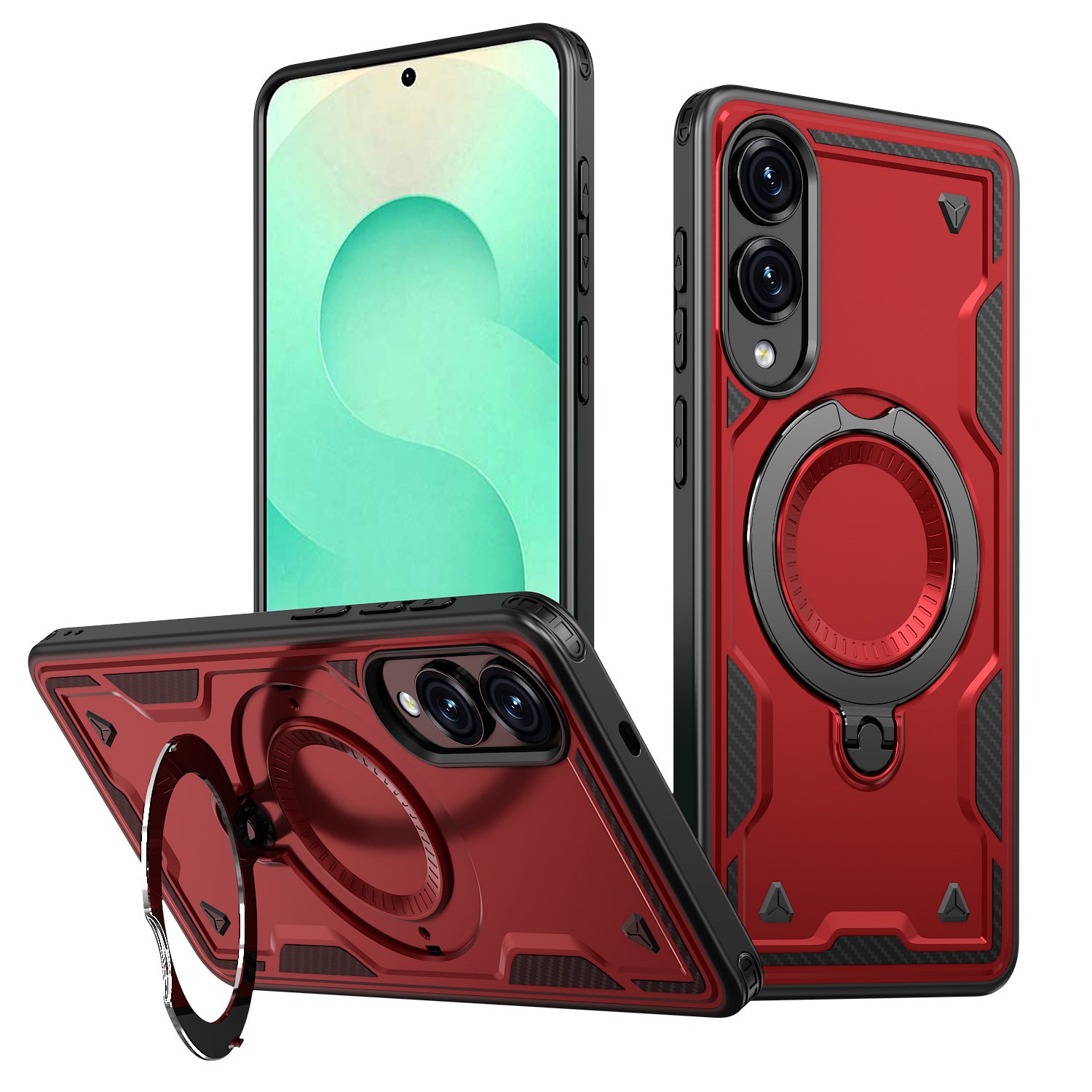 Reiko 360¡ã Rotating Magnetic Versatile Stand Red Compatible with iPhone Samsung Galaxy S25 EDGE