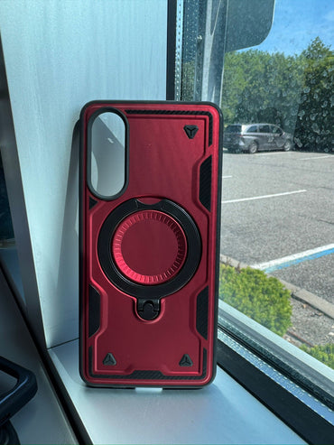 Reiko 360¡ã Rotating Magnetic Versatile Stand Red Compatible with iPhone Samsung Galaxy S25 EDGE