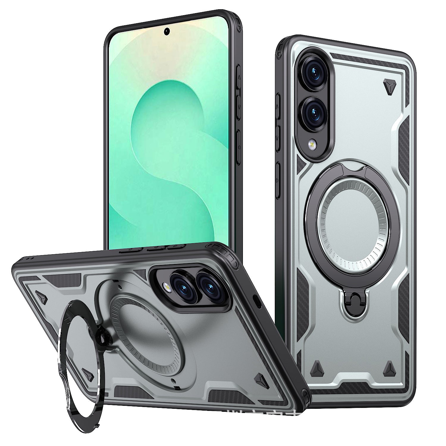 Reiko 360¡ã Rotating Magnetic Versatile Stand Gray Compatible with iPhone Samsung Galaxy S25 EDGE