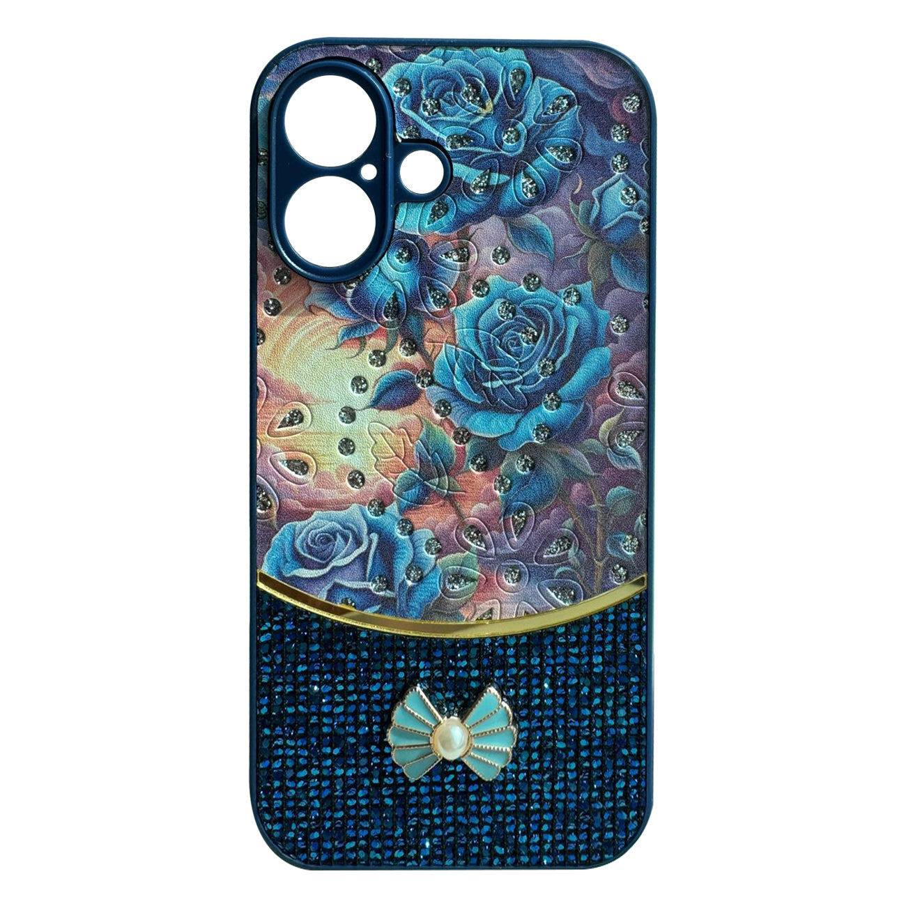 Sparkle Glitter Bling  Phone Case in Navy With Colorful Cover For iPhone 16 Plus