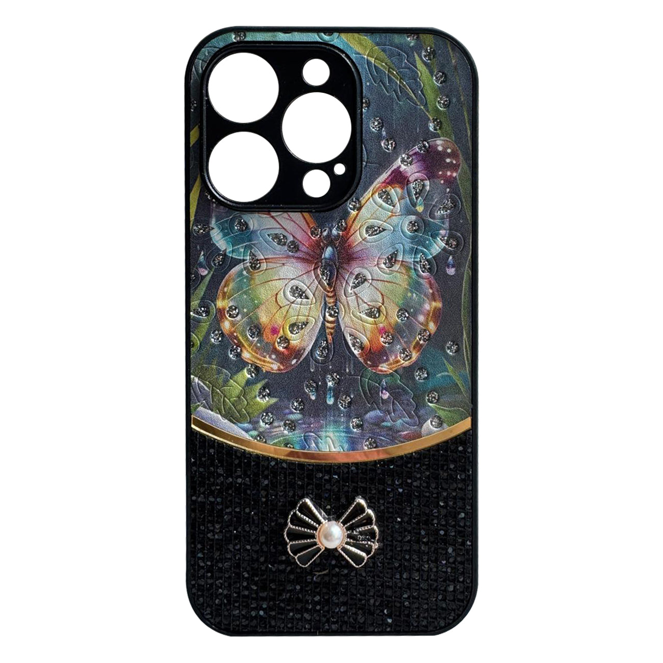 Sparkle Glitter Bling  Phone Case in Black With Colorful Cover For iPhone 16 Pro