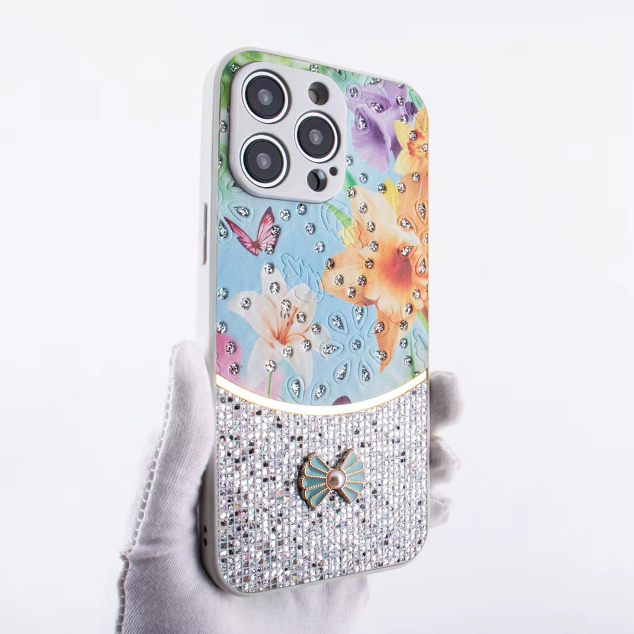 Sparkle Glitter Bling  Phone Case in White With Colorful Cover For iPhone 16 Pro Max
