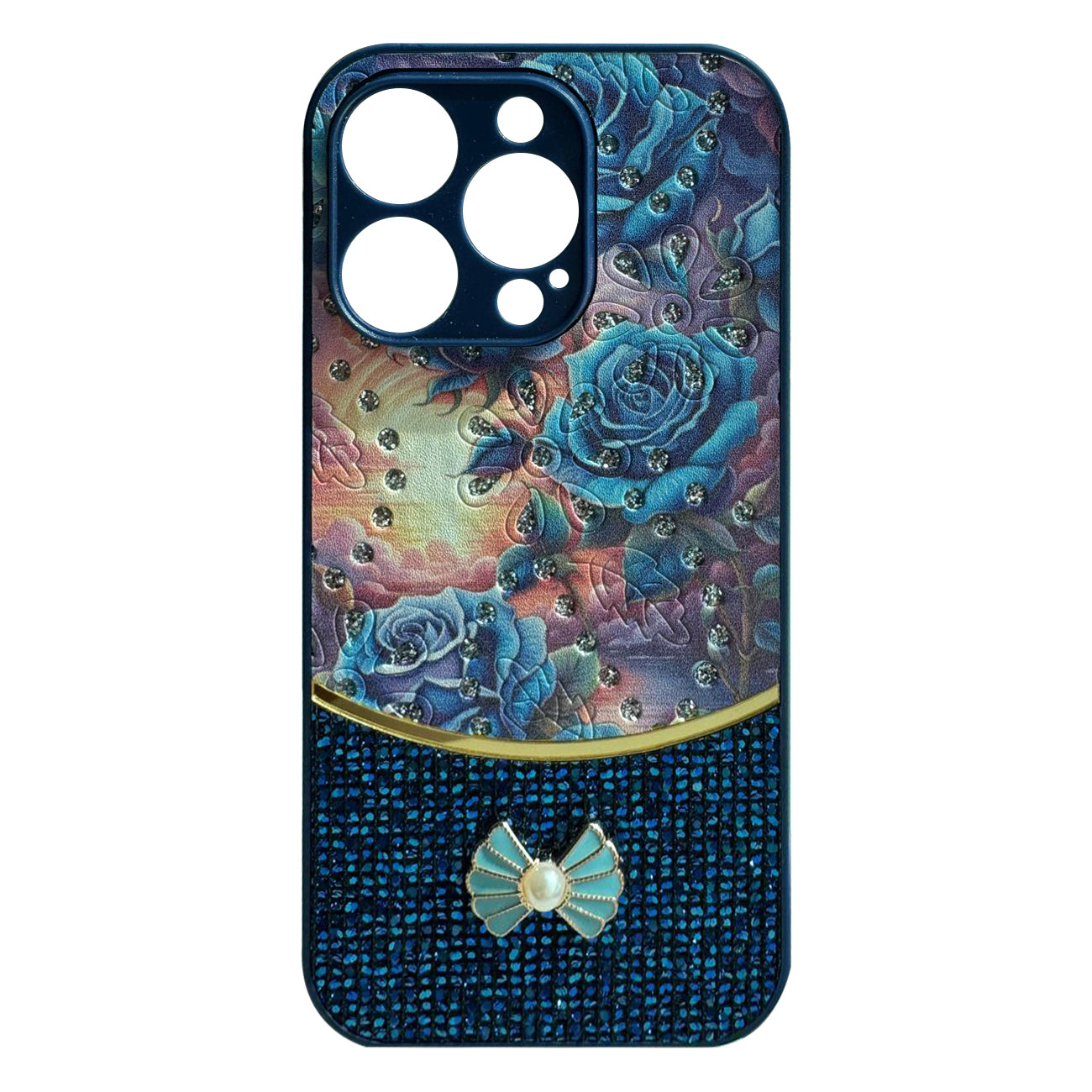 Sparkle Glitter Bling  Phone Case in Navy With Colorful Cover For iPhone 16 Pro
