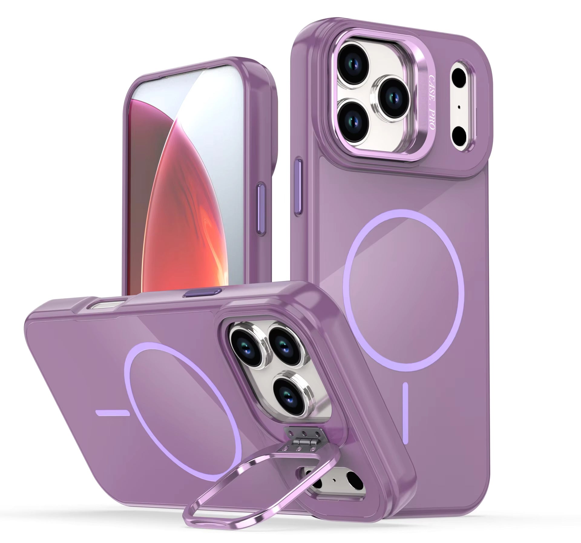 Reiko Built-in Stash Stand, Shockproof, Sturdy, Compatible with MagSafe Protection  Stylish Cover,  Compatible with IPHONE 17 PRO MAX ,  PC76-IPH17MAXPP