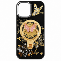 Glitter Sparkle Butterflies Ring Stand Bling Diamond Kickstand Shockproof Protective Cover in black, compatible for   IPHONE 17