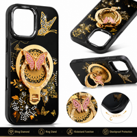 Glitter Sparkle Butterflies Ring Stand Bling Diamond Kickstand Shockproof Protective Cover in black, compatible for   IPHONE 17