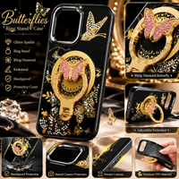 Glitter Sparkle Butterflies Ring Stand Bling Diamond Kickstand Shockproof Protective Cover in black, compatible for   IPHONE 17