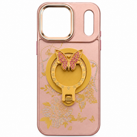Glitter Sparkle Butterflies Ring Stand Bling Diamond Kickstand Shockproof Protective Cover in rose gold , compatible for  IPHONE 17 PRO