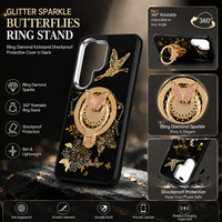 Glitter Sparkle Butterflies Ring Stand Bling Diamond Kickstand Shockproof Protective Cover in pink, compatible for  SAMSUNG A37  5G