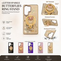 Glitter Sparkle Butterflies Ring Stand Bling Diamond Kickstand Shockproof Protective Cover in gold, compatible for  SAMSUNG A37  5G