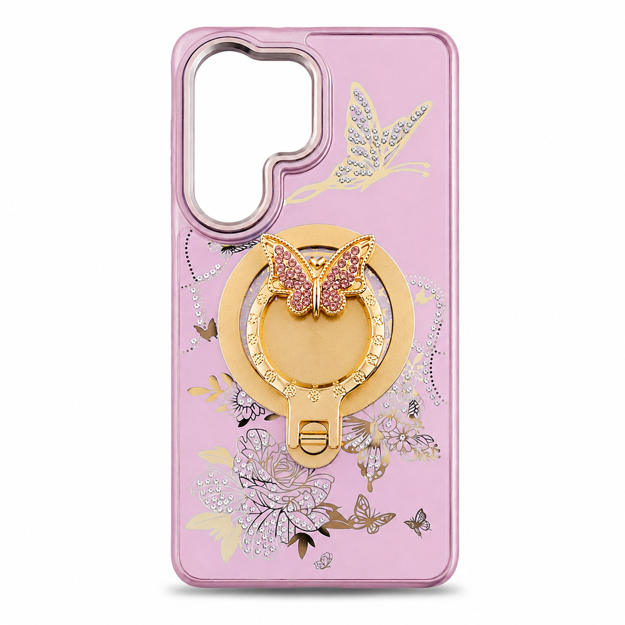 Glitter Sparkle Butterflies Ring Stand Bling Diamond Kickstand Shockproof Protective Cover in pink, compatible for  SAMSUNG A37  5G