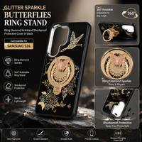 Glitter Sparkle Butterflies Ring Stand Bling Diamond Kickstand Shockproof Protective Cover in purple, compatible for  SAMSUNG S26