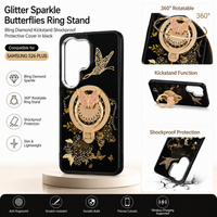 Glitter Sparkle Butterflies Ring Stand Bling Diamond Kickstand Shockproof Protective Cover in Black, compatible for  SAMSUNG S26 PLUS