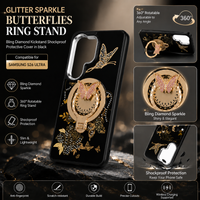 Glitter Sparkle Butterflies Ring Stand Bling Diamond Kickstand Shockproof Protective Cover in Gold, compatible for  SAMSUNG S26 ULTRA