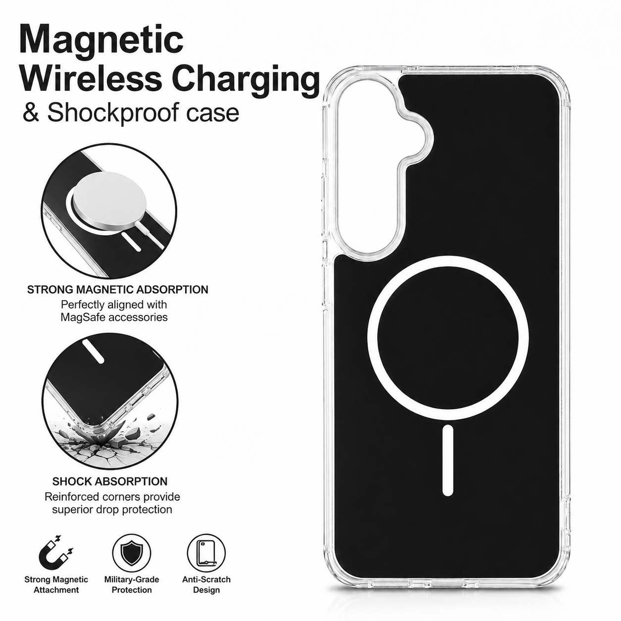 Magnetic Wireless Charging & Shockproof case in black, compatible with SAMSUNG A27_PC84-SAMA27BK