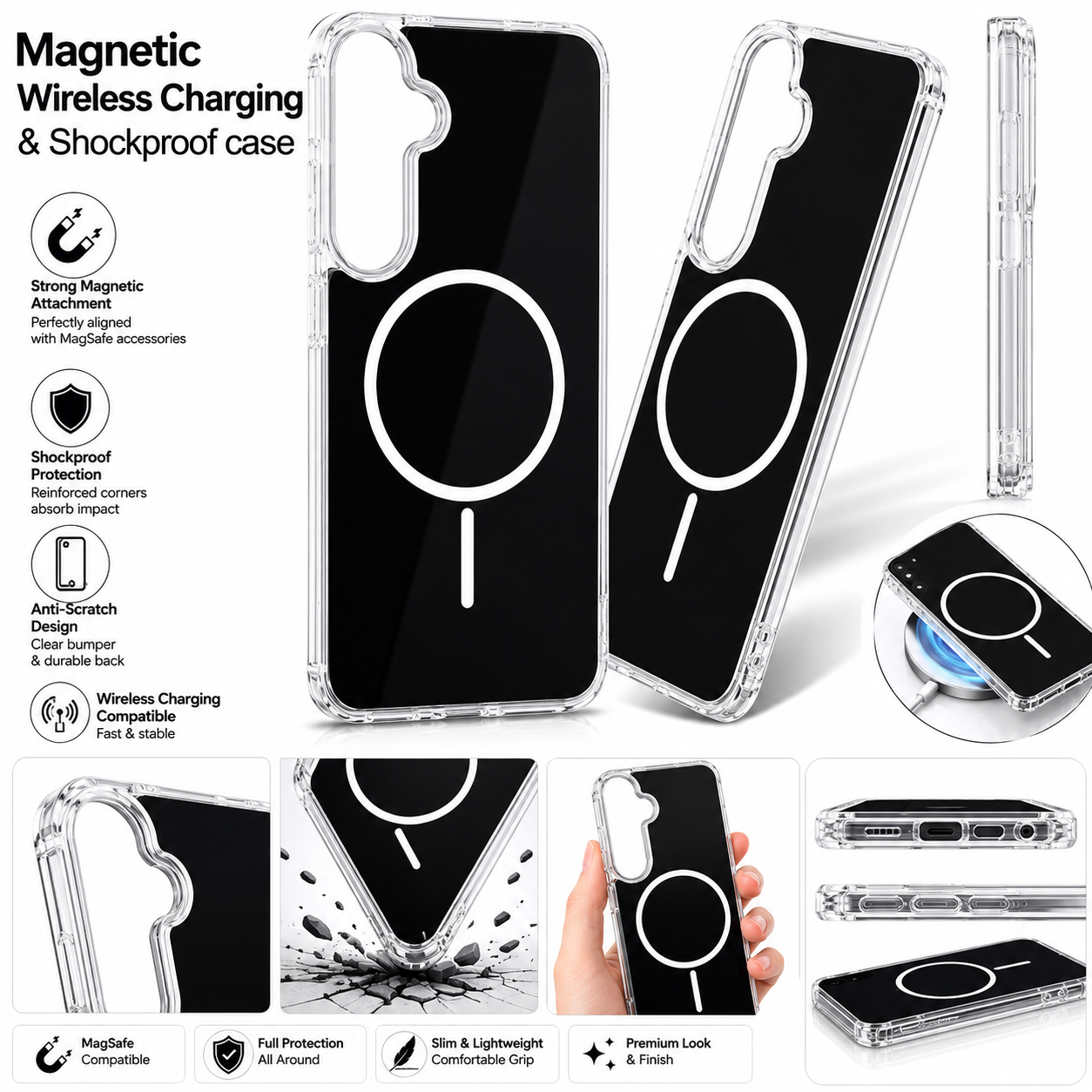 Magnetic Wireless Charging & Shockproof case in black, compatible with SAMSUNG A27_PC84-SAMA27BK
