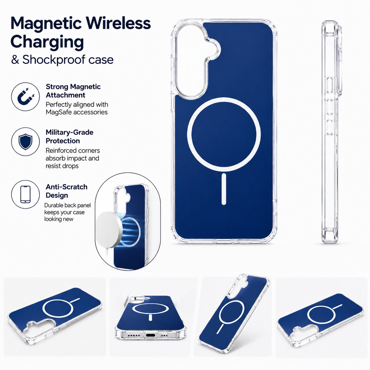 Magnetic Wireless Charging & Shockproof case in blue, compatible with SAMSUNG A27_PC84-SAMA27NV