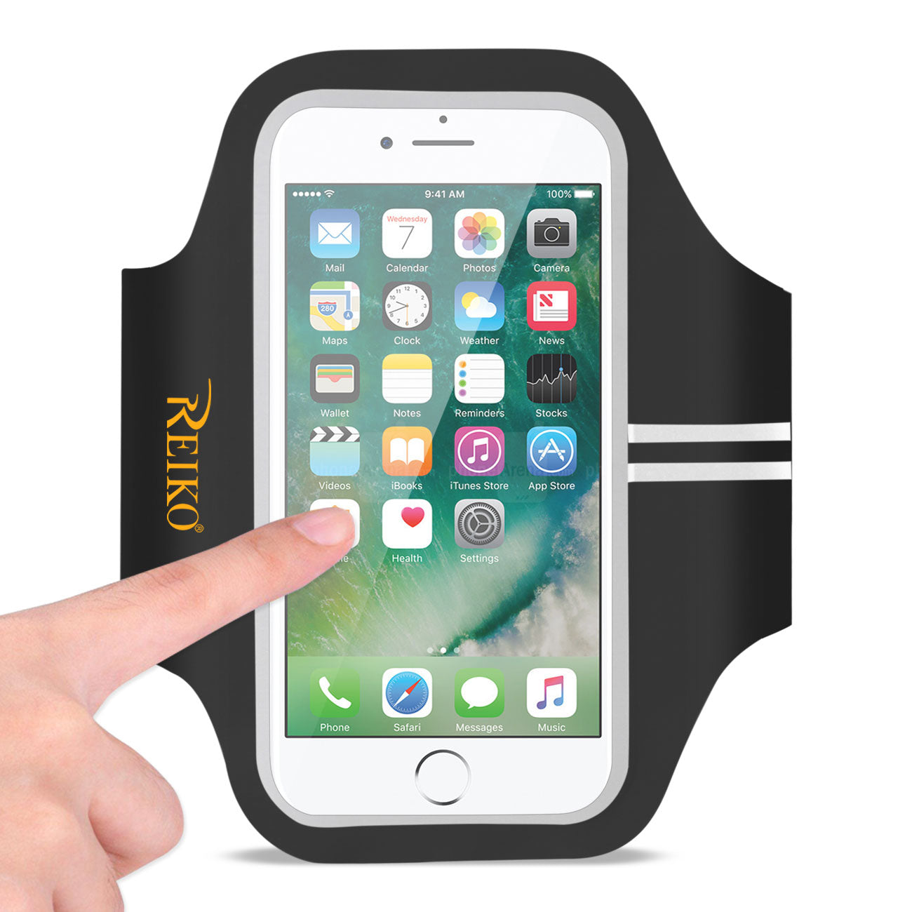 REIKO RUNNING SPORTS ARMBAND FOR IPHONE 7/ 6/ 6S OR 5 INCHES DEVICE IN BLACK (5x5 INCHES)