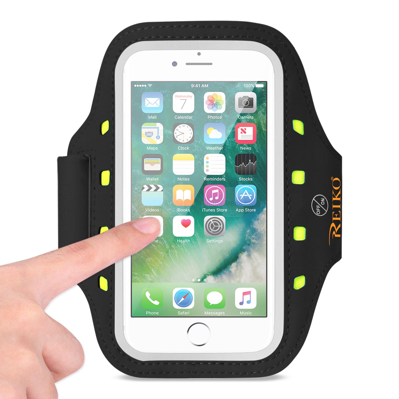 REIKO RUNNING SPORTS ARMBAND FOR IPHONE 7/ 6/ 6S OR 5 INCHES DEVICE WITH LED IN BLACK (5x5 INCHES)