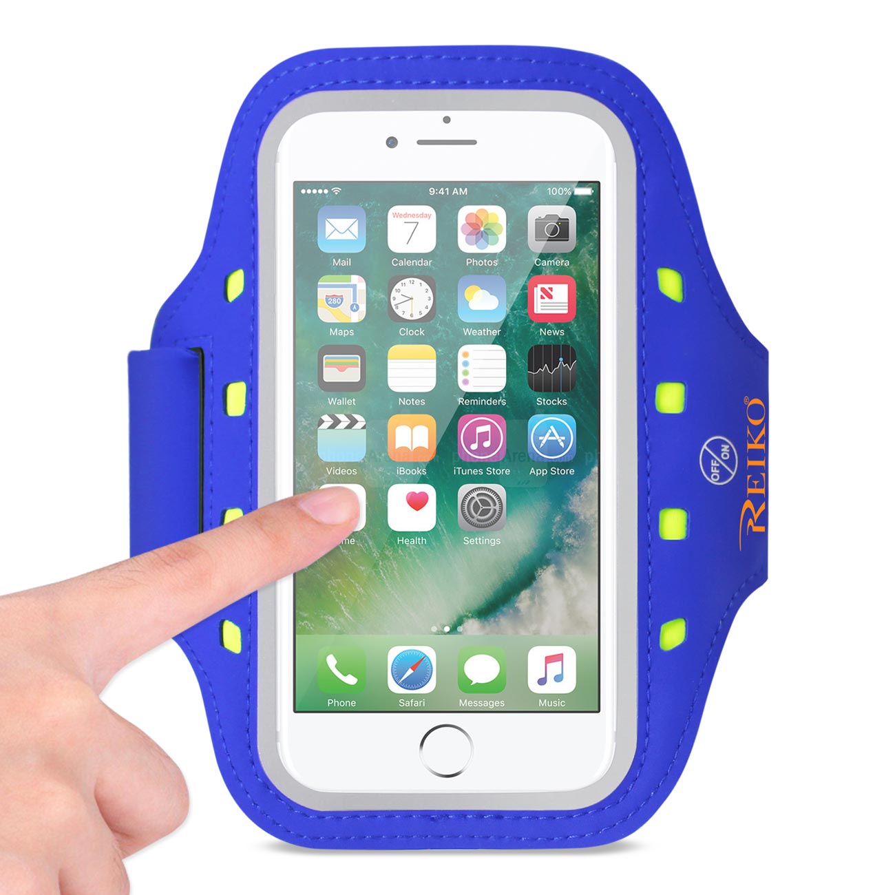 REIKO RUNNING SPORTS ARMBAND FOR IPHONE 7/ 6/ 6S OR 5 INCHES DEVICE WITH LED IN BLUE (5x5 INCHES)