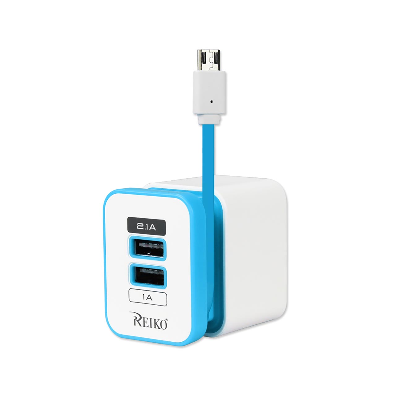 REIKO 2 AMP DUAL PORT PORTABLE TRAVEL ADAPTER CHARGER IN BLUE