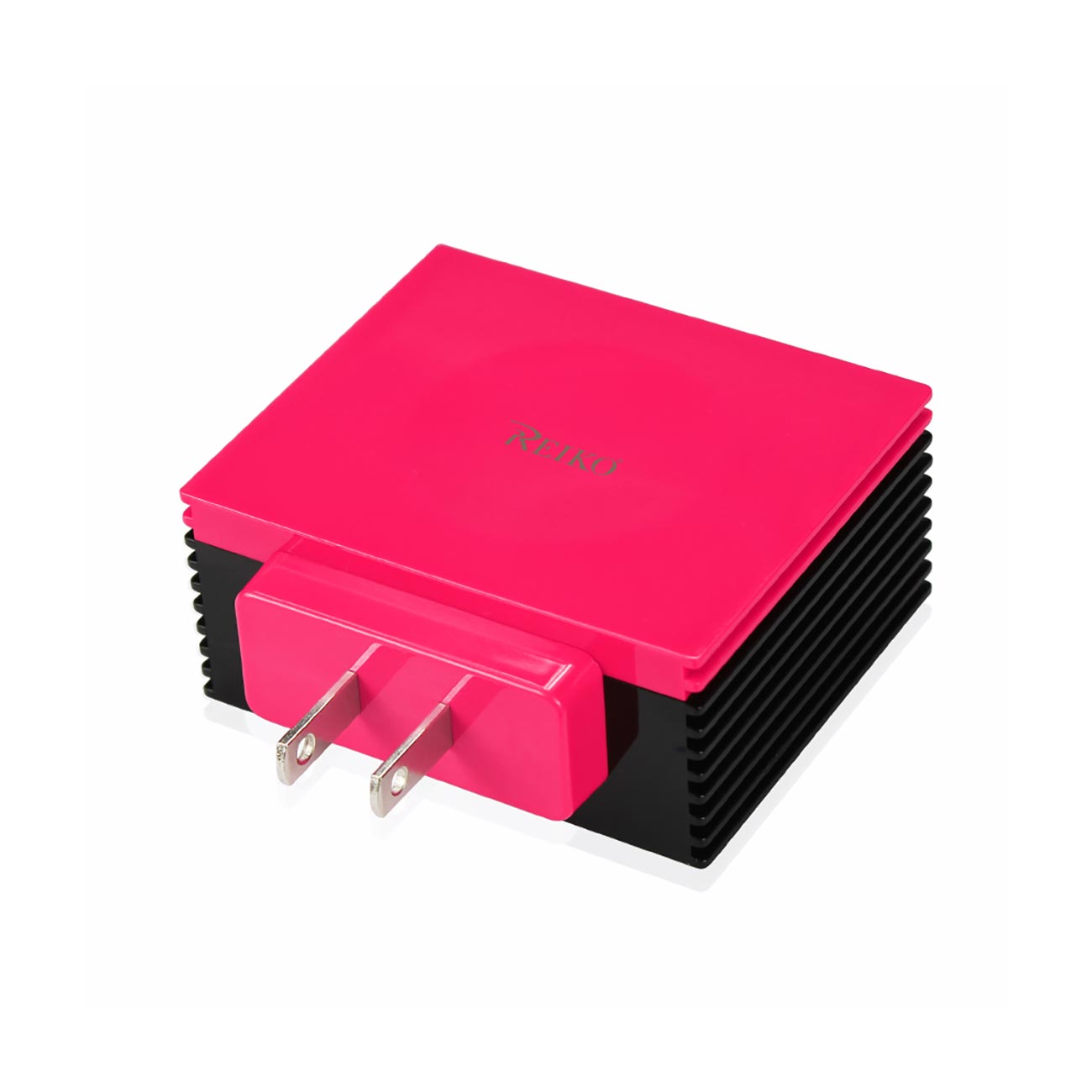 REIKO 4 AMP FOUR PORTS PORTABLE TRAVEL STATION CHARGER IN HOT PINK